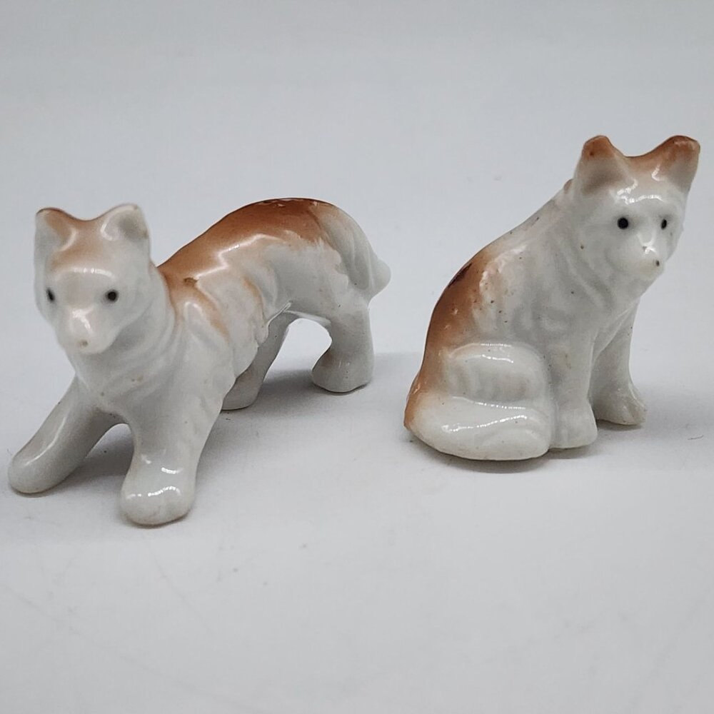 Vintage Miniature Porcelain Collie Dog Figurines 1.5" Tall